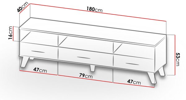 TV stolek 180 cm OLINA - dub wotan / černý