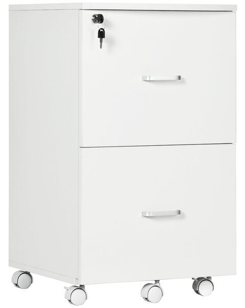 Šuplíkový kontejner na kolečkách Vinsetto - kancelářský nábytek s 2 zamykatelnými šuplíky z MDF a dřevotřísky, rozměry 43L x 45W x 72H cm, Bílý | Aoso