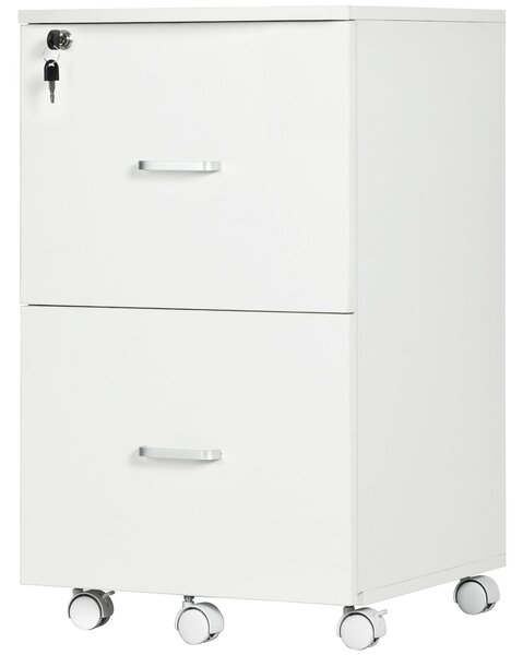 Šuplíkový kontejner na kolečkách Vinsetto - kancelářský nábytek s 2 zamykatelnými šuplíky z MDF a dřevotřísky, rozměry 43L x 45W x 72H cm, Bílý | Aoso