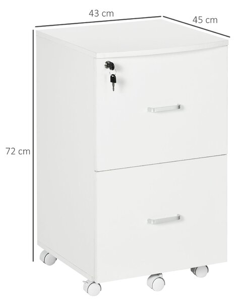 Šuplíkový kontejner na kolečkách Vinsetto - kancelářský nábytek s 2 zamykatelnými šuplíky z MDF a dřevotřísky, rozměry 43L x 45W x 72H cm, Bílý | Aoso