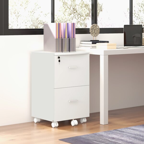 Šuplíkový kontejner na kolečkách Vinsetto - kancelářský nábytek s 2 zamykatelnými šuplíky z MDF a dřevotřísky, rozměry 43L x 45W x 72H cm, Bílý | Aoso