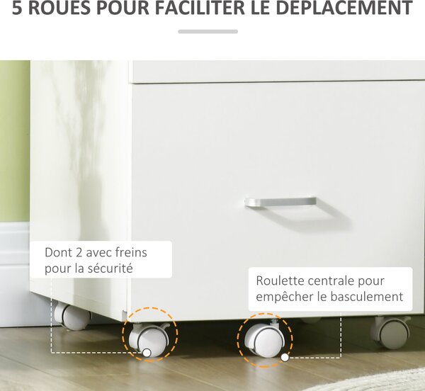 Šuplíkový kontejner na kolečkách Vinsetto - kancelářský nábytek s 2 zamykatelnými šuplíky z MDF a dřevotřísky, rozměry 43L x 45W x 72H cm, Bílý | Aoso