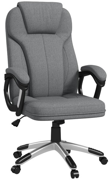 Kancelářská židle Vinsetto - ergonomická otočná židle s nastavitelnou výškou, houpací funkcí, opěrkou hlavy a polstrovanými područkami, šedá lněná, 66