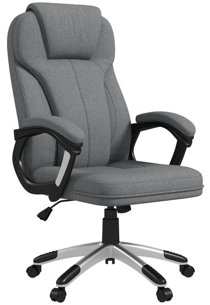 Kancelářská židle Vinsetto - ergonomická otočná židle s nastavitelnou výškou, houpací funkcí, opěrkou hlavy a polstrovanými područkami, šedá lněná, 66