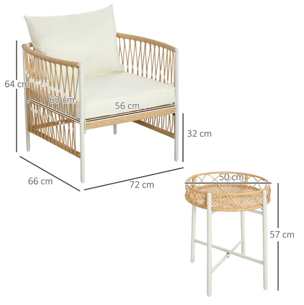 Outsunny 3dílná ratanová zahradní sedačka, patio set se 2 zahradními křesly, konferenčním stolkem, balkonový set s polštáři, žlutý + krémový | Aosom