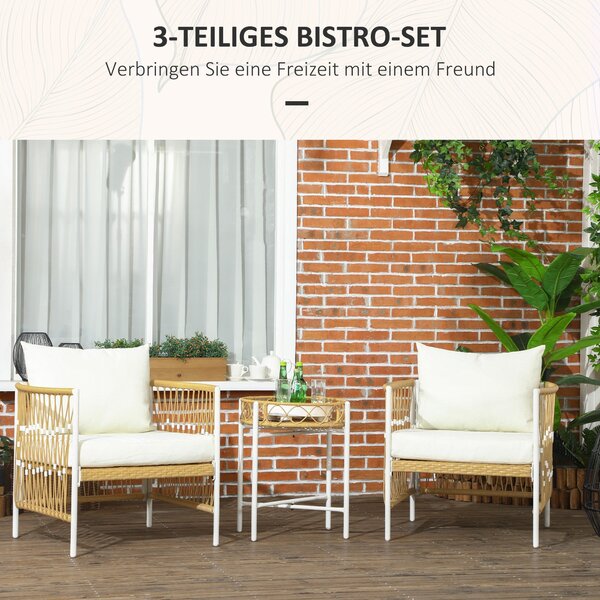 Outsunny 3dílná ratanová zahradní sedačka, patio set se 2 zahradními křesly, konferenčním stolkem, balkonový set s polštáři, žlutý + krémový | Aosom