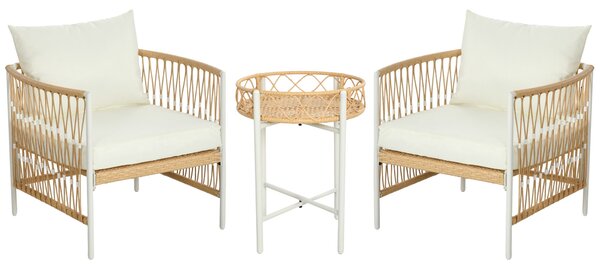 Outsunny 3dílná ratanová zahradní sedačka, patio set se 2 zahradními křesly, konferenčním stolkem, balkonový set s polštáři, žlutý + krémový | Aosom