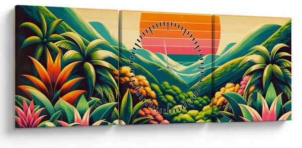 Obraz - Pestrobarevný západ slunce (s hodinami) (90x30 cm)