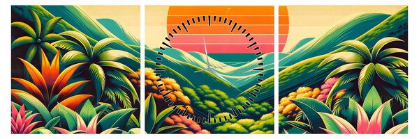 Obraz - Pestrobarevný západ slunce (s hodinami) (90x30 cm)