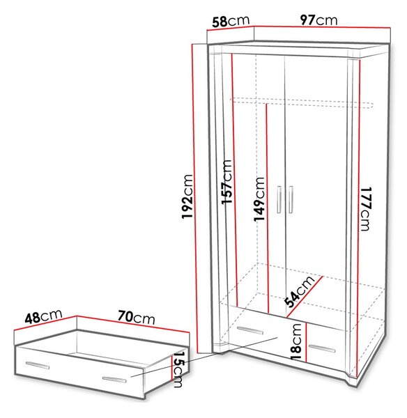 Šatní skříň 97 cm ARIKA - dub lanýž