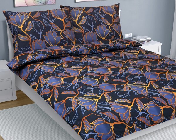 BELLATEX Bavlněné povlečení na dvoudeku Modrá, Zlatá 1ks 180x200 cm. 2ks 70x90 cm