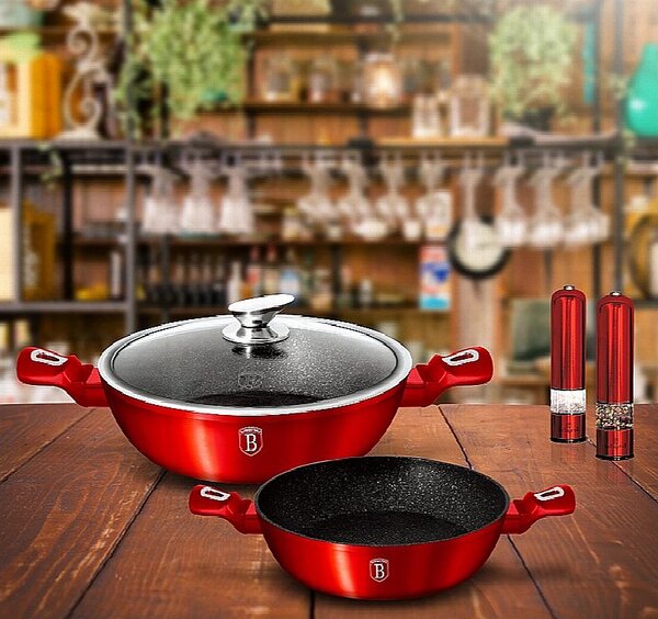 Pekáč kulatý s mramorovým povrchem a poklicí 24 cm Burgundy Metallic Line