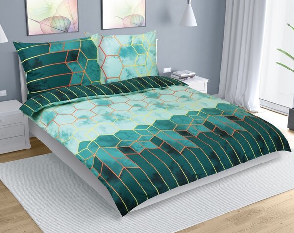 BELLATEX Bavlněné povlečení na dvoudeku Zelená 1ks 180x200 cm. 2ks 70x90 cm
