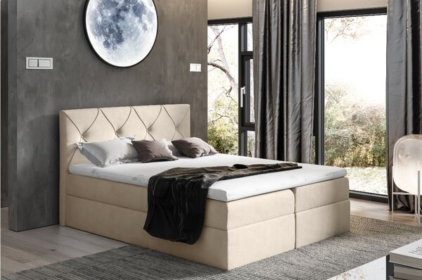 Elegantní kontinentální postel 160x200 CARMEN - béžová + topper ZDARMA