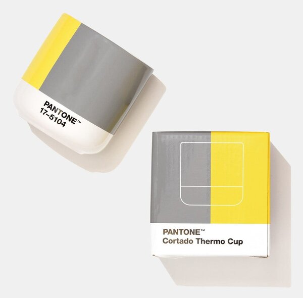 Žluto-šedý keramický termo hrnek Pantone Cortado, 175 ml