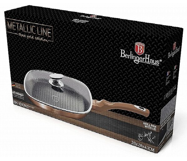 Pánev grilovací s mramorovým povrchem a poklicí 28 cm Rosegold Metallic Line