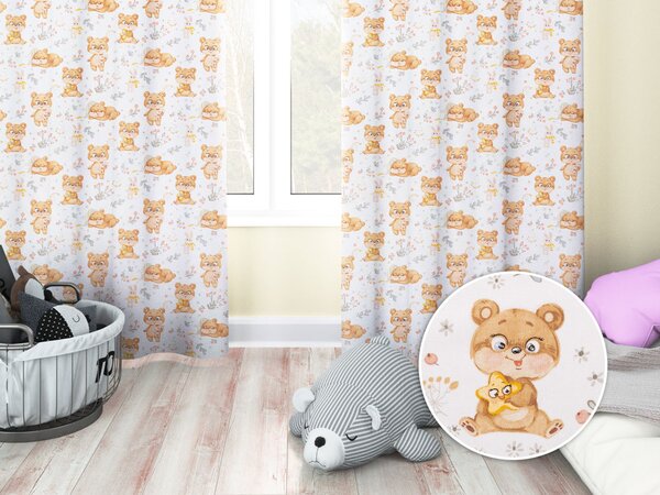 Biante Dětský bavlněný závěs Sandra SA-524 Roztomilí medvídci na bílém 150x140 cm