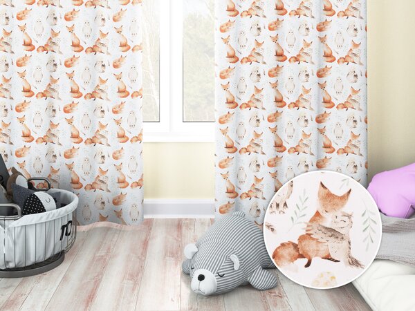 Biante Dětský bavlněný závěs Sandra SA-523 Lišky a sovy na bílém 150x140 cm