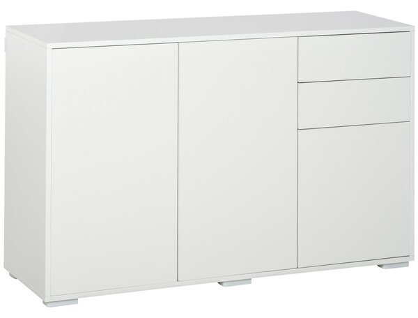 HOMCOM Komoda se 2 šuplíky a 3 dvířky, nastavitelné police, úložná skříňka pro ložnici a obývací pokoj 117 x 36 x 74 cm Bílá | Aosom