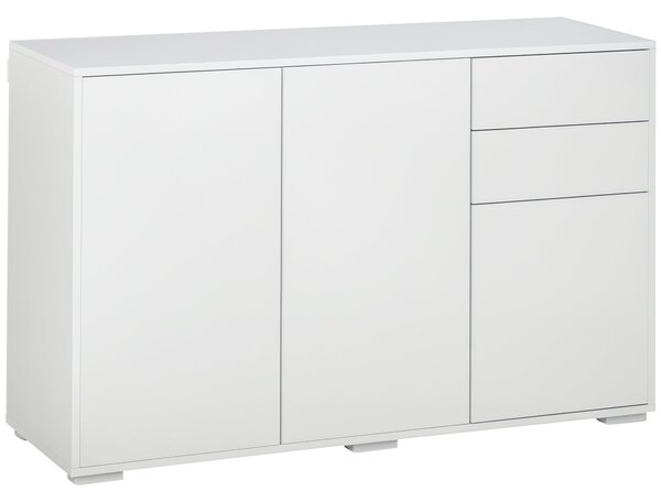 HOMCOM Komoda se 2 šuplíky a 3 dvířky, nastavitelné police, úložná skříňka pro ložnici a obývací pokoj 117 x 36 x 74 cm Bílá | Aosom