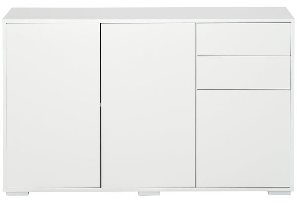 HOMCOM Komoda se 2 šuplíky a 3 dvířky, nastavitelné police, úložná skříňka pro ložnici a obývací pokoj 117 x 36 x 74 cm Bílá | Aosom