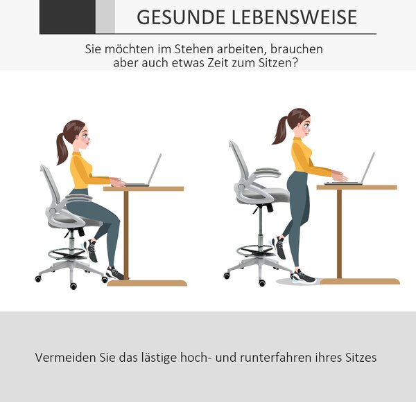 Ergonomická kancelářská židle Vinsetto s sklápěcími opěrkami a nastavitelným kroužkem pod nohy, výškově nastavitelná otočná židle s funkcí naklápění