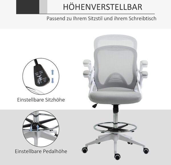 Ergonomická kancelářská židle Vinsetto s sklápěcími opěrkami a nastavitelným kroužkem pod nohy, výškově nastavitelná otočná židle s funkcí naklápění