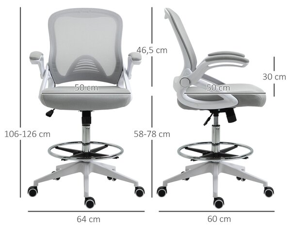 Ergonomická kancelářská židle Vinsetto s sklápěcími opěrkami a nastavitelným kroužkem pod nohy, výškově nastavitelná otočná židle s funkcí naklápění