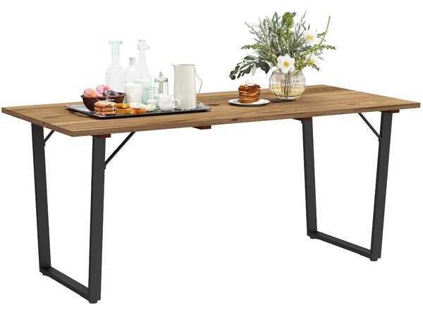 Dřevěný zahradní stůl Outsunny 175x80 cm s otvorem na deštník – Zahradní stůl pro 6 lidí, venkovní jídelní stůl na terasu, balkon, zahradu, hnědý | Ao