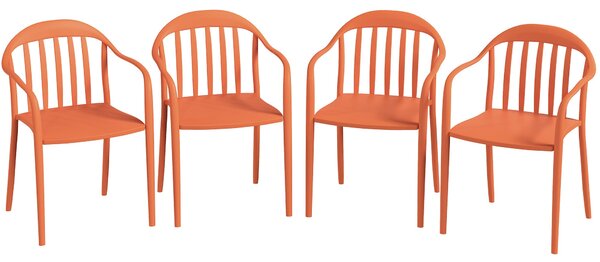 Sada 4 zahradních židlí Outsunny – odolné plastové židle s opěrkami a opěradlem, stohovatelné, unese až 120 kg pro zahradu, balkon, červená | Aosom