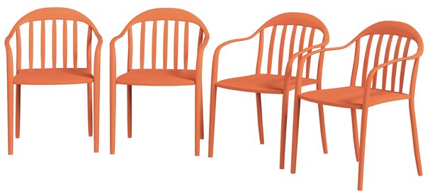 Sada 4 zahradních židlí Outsunny – odolné plastové židle s opěrkami a opěradlem, stohovatelné, unese až 120 kg pro zahradu, balkon, červená | Aosom