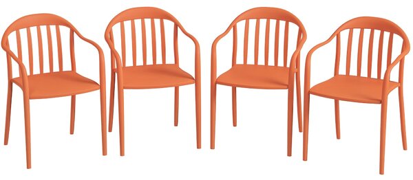 Sada 4 zahradních židlí Outsunny – odolné plastové židle s opěrkami a opěradlem, stohovatelné, unese až 120 kg pro zahradu, balkon, červená | Aosom