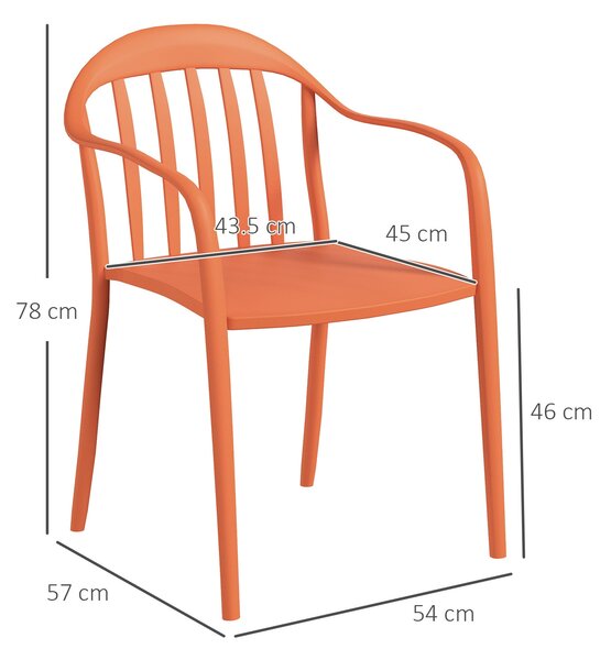 Sada 4 zahradních židlí Outsunny – odolné plastové židle s opěrkami a opěradlem, stohovatelné, unese až 120 kg pro zahradu, balkon, červená | Aosom