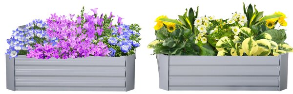 Outsunny Vyvýšený Zahradní Záhon, Sada 2 Kusů, Květinová Bedna, Zahradní Box, Květináč, Pozinkovaná Ocel, Šedá, 100 x 100 x 30 cm | Aosom