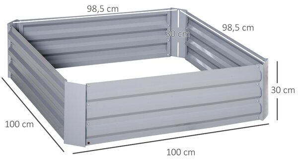 Outsunny Vyvýšený Zahradní Záhon, Sada 2 Kusů, Květinová Bedna, Zahradní Box, Květináč, Pozinkovaná Ocel, Šedá, 100 x 100 x 30 cm | Aosom