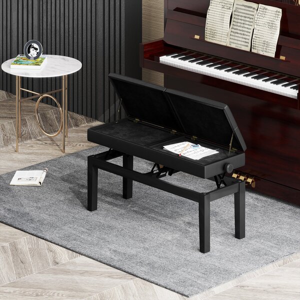 HOMCOM Nastavitelný hudební stolička s úložným prostorem, nosnost 220 kg, umělá kůže, černá, 105 x 37 x 48-58 cm | Aosom