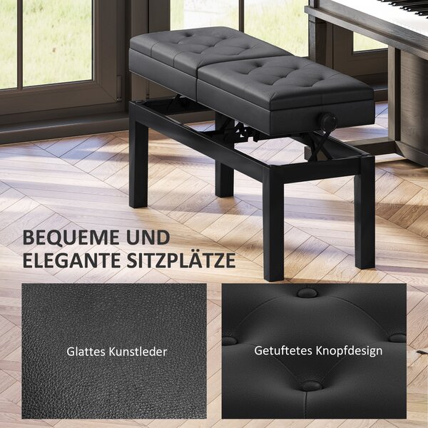 HOMCOM Nastavitelný hudební stolička s úložným prostorem, nosnost 220 kg, umělá kůže, černá, 105 x 37 x 48-58 cm | Aosom