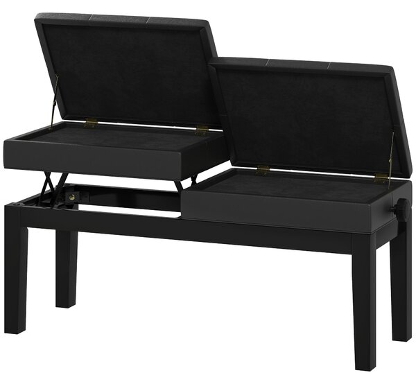 HOMCOM Nastavitelný hudební stolička s úložným prostorem, nosnost 220 kg, umělá kůže, černá, 105 x 37 x 48-58 cm | Aosom