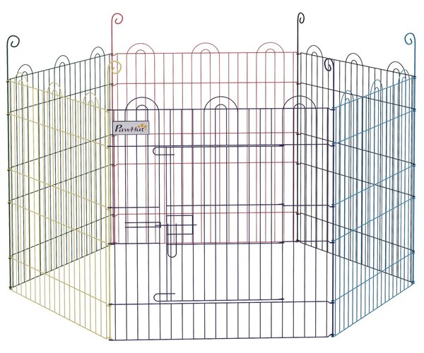 PawHut Ohrada pro štěňata, běžecká dráha pro domácí mazlíčky, 6 kusů 60 cm štěněcí plot, DIY ohrádka, ohrada s dveřmi, kovová, vícebarevná | Aosom