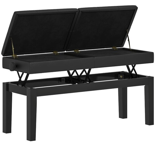 HOMCOM Nastavitelný hudební stolička s úložným prostorem, nosnost 220 kg, umělá kůže, černá, 105 x 37 x 48-58 cm | Aosom