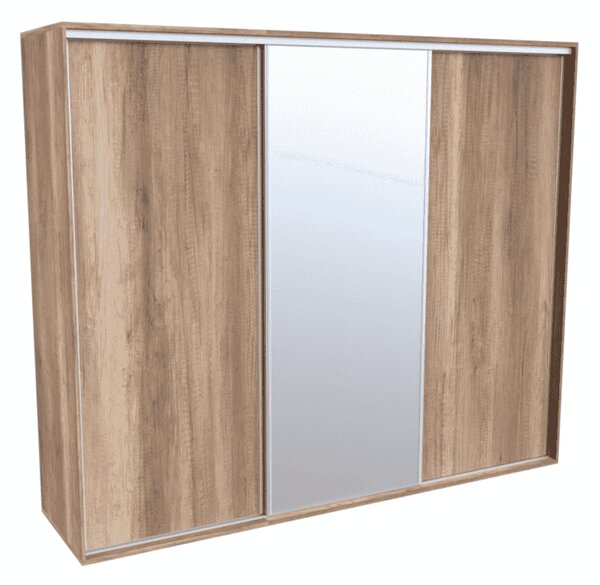 Šatní skříň FLEXI 3 se zrcadlem Akácie světlá, Šířka: 240 cm, Výška: 220 cm