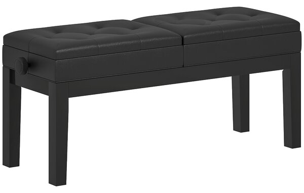 HOMCOM Nastavitelný hudební stolička s úložným prostorem, nosnost 220 kg, umělá kůže, černá, 105 x 37 x 48-58 cm | Aosom