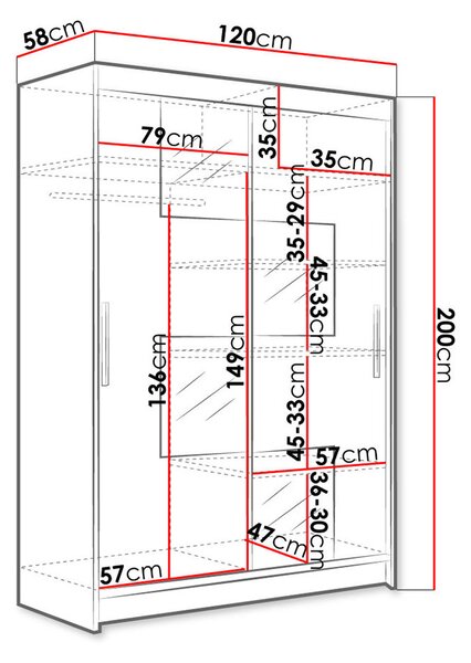 Šatní skříň 120 cm se zrcadlem a LED osvětlením GASPARA 3 - bílá