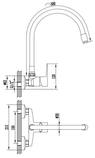 Invena Verso kuchyňská baterie na stěnu černá BC-82-E44