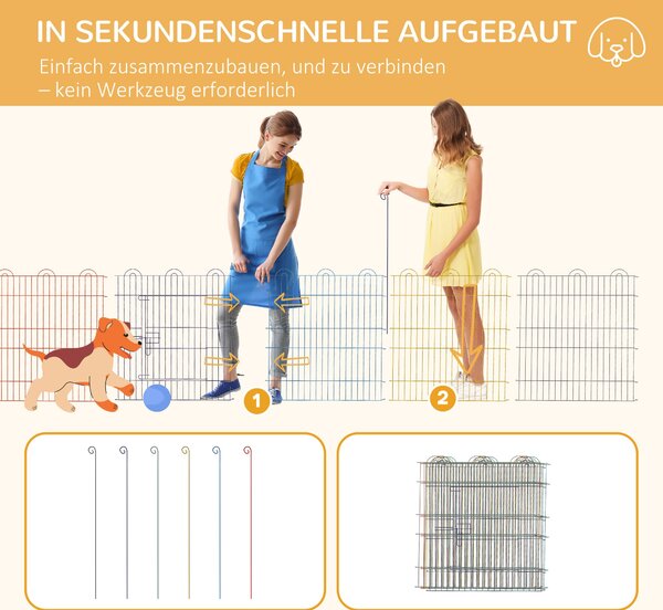PawHut Ohrada pro štěňata, běžecká dráha pro domácí mazlíčky, 6 kusů 60 cm štěněcí plot, DIY ohrádka, ohrada s dveřmi, kovová, vícebarevná | Aosom