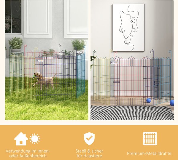 PawHut Ohrada pro štěňata, běžecká dráha pro domácí mazlíčky, 6 kusů 60 cm štěněcí plot, DIY ohrádka, ohrada s dveřmi, kovová, vícebarevná | Aosom