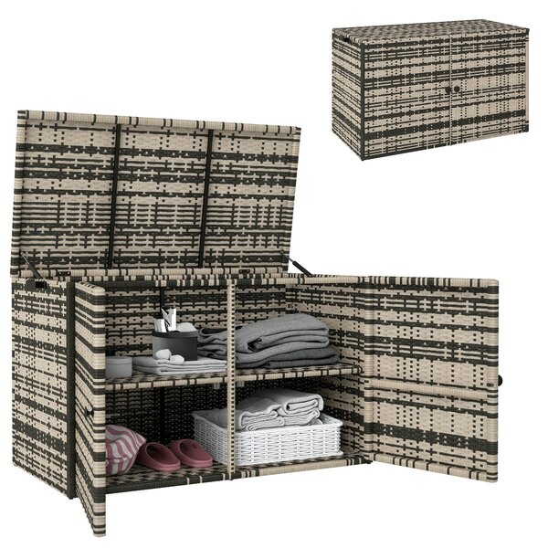 Outsunny Ratanová Úložná Bedna 350L, Dvouvrstvá Voděodolná Úložná Bedna s Vypouštětelnými Tyčemi, Nosnými Rukojeťmi, UV Odolná Úložná Skříňka pro Zahr