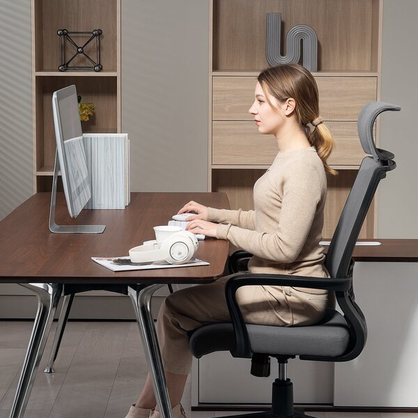 HOMCOM Kancelářská židle, ergonomická stolní židle s opěrkami, opěrkou hlavy, výškově nastavitelná otočná židle s houpací funkcí, počítačová židle s v
