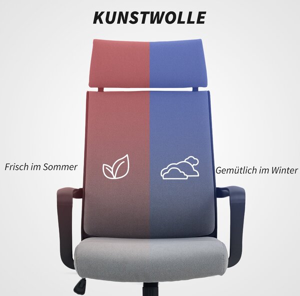HOMCOM Kancelářská židle, ergonomická stolní židle s opěrkami, opěrkou hlavy, výškově nastavitelná otočná židle s houpací funkcí, počítačová židle s v