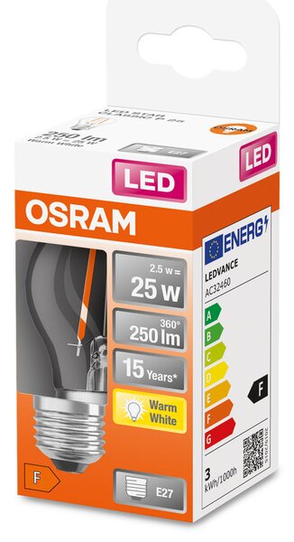 Průhledná mini LED žárovka E27 2,5 W CLASSIC P, teplá bílá